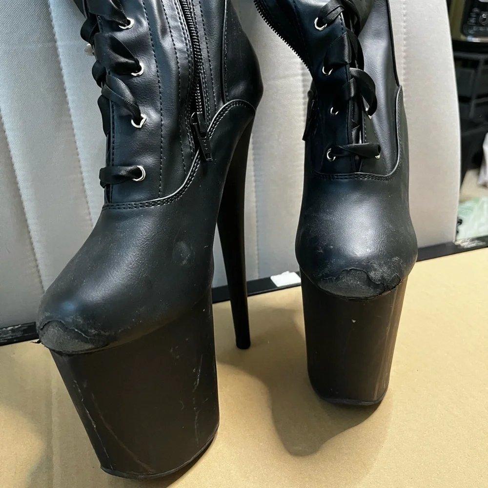 Black Platform Lace-Up Boots 8 inch - Picture 1 of 2